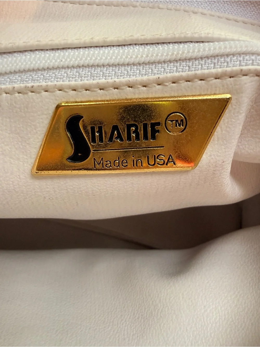 Sharif | Vintage White Crossbody with Gold Triangle Studs